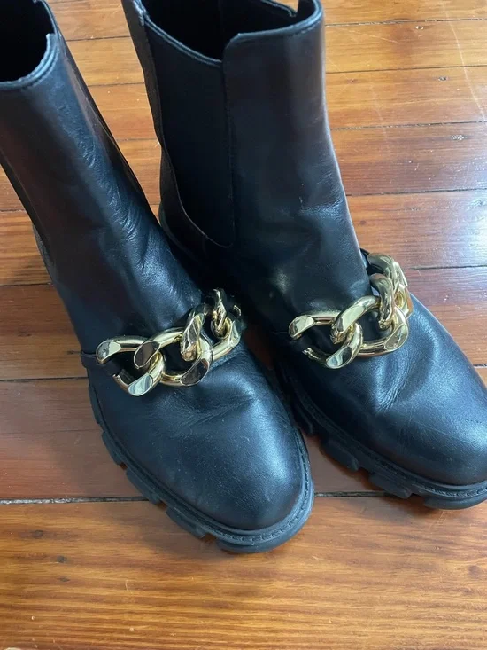 Michael Kors Leather Chelsea Boots with Gold Chain Accent - Picture 4 of 4